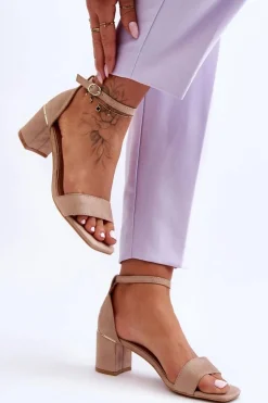 Sandałki Na Stabilnym Obcasie Beżowe Palermo