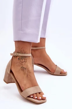Sandałki Na Stabilnym Obcasie Beżowe Palermo
