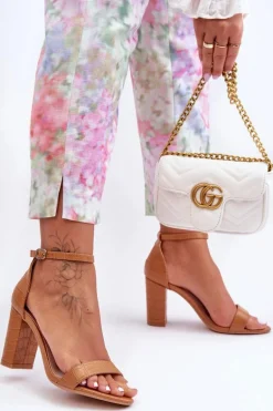 Sandałki Na Słupku Wężowy Wzór Brązowe Hacia