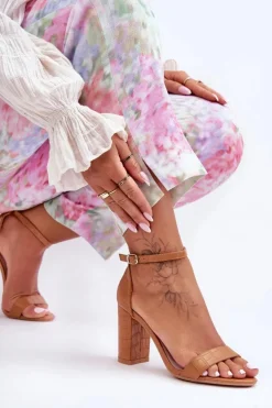 Sandałki Na Słupku Wężowy Wzór Brązowe Hacia