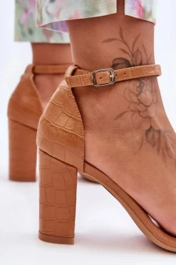 Sandałki Na Słupku Wężowy Wzór Brązowe Hacia