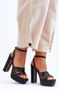 Sandałki Na Wysokim Słupku Czarne Maya