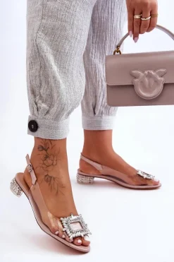 Sandałki Transparentne z Ozdobami Różowe S.Barski MR1037-05