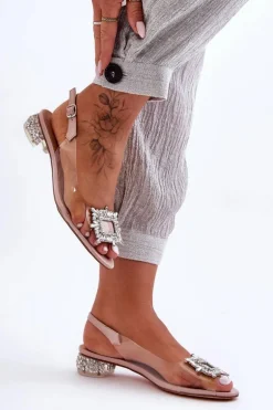 Sandałki Transparentne z Ozdobami Różowe S.Barski MR1037-05