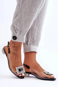 Sandałki Transparentne z Ozdobami Czarne S.Barski MR1037-05