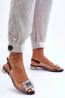 Sandałki Transparentne z Ozdobami Czarne S.Barski MR1037-05