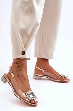 Sandałki Transparentne z Ozdobami Złote S.Barski MR1037-05