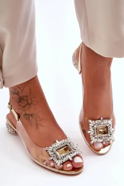 Sandałki Transparentne z Ozdobami Złote S.Barski MR1037-05