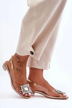 Sandałki Transparentne z Ozdobami Złote S.Barski MR1037-05