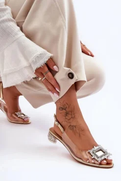 Sandałki Transparentne z Ozdobami Złote S.Barski MR1037-05