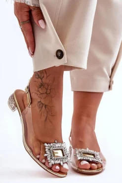 Sandałki Transparentne z Ozdobami Złote S.Barski MR1037-05