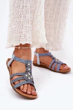 Sandały Damski Płaskie Z Plecionymi Paskami Artiker 56C1325 Niebieskie