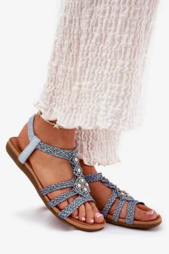 Sandały Damski Płaskie Z Plecionymi Paskami Artiker 56C1325 Niebieskie