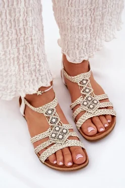 Sandały Damski Płaskie Z Plecionymi Paskami Artiker 56C1323 Biale