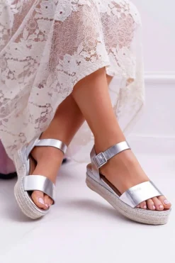 Sandały Damskie Big Star Na Platformie Srebrne DD274740