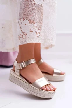 Sandały Damskie Big Star Na Platformie Złote DD274742