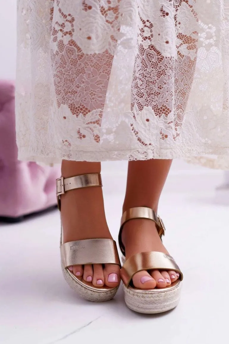 Sandały Damskie Big Star Na Platformie Złote DD274742