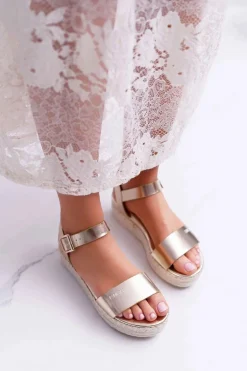 Sandały Damskie Big Star Na Platformie Złote DD274742