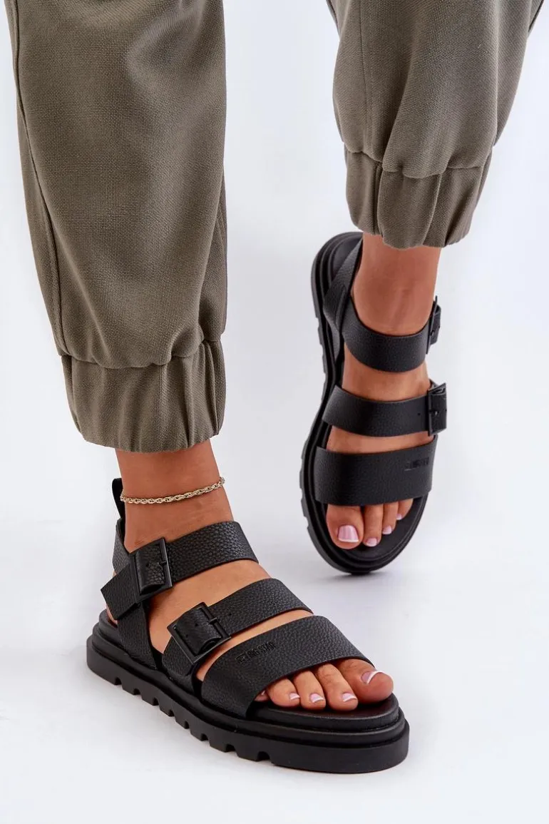 Sandały Damskie Eko Skórzane Big Star NN274065 Czarne