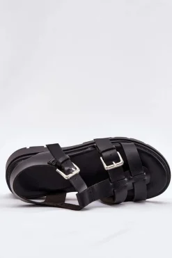 Sandały Damskie Eko Skórzane Z Klamrami Czarne Jeneliena