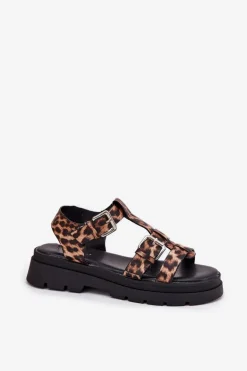 Sandały Damskie Eko Skórzane Z Klamrami Panterka Jeneliena