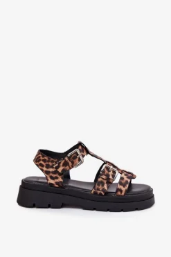 Sandały Damskie Eko Skórzane Z Klamrami Panterka Jeneliena