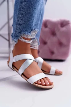 Sandały Damskie Eleganckie Srebrne Carme