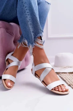 Sandały Damskie Eleganckie Srebrne Carme