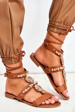 Sandały Damskie Gladiatorki Z Kryształkami Camel Hype