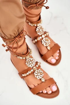 Sandały Damskie Gladiatorki Z Kryształkami Camel Hype