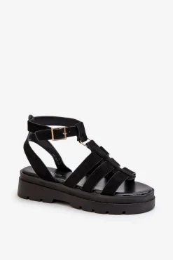 Sandały Damskie Gladiatorki Z Eko Zamszu Czarne Dorameia