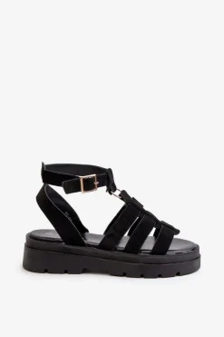 Sandały Damskie Gladiatorki Z Eko Zamszu Czarne Dorameia