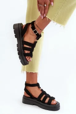 Sandały Damskie Gladiatorki Z Eko Zamszu Czarne Dorameia