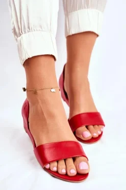 Sandały Damskie Maciejka Skórzane Czerwone 1971 Nomara