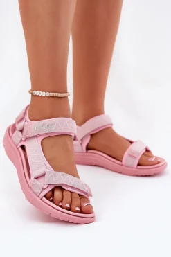 Sandały Damskie Materiałowe Na Rzepy Lee Cooper LCW-25-34-3561L Różowe