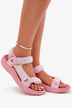 Sandały Damskie Materiałowe Na Rzepy Lee Cooper LCW-25-34-3561L Różowe