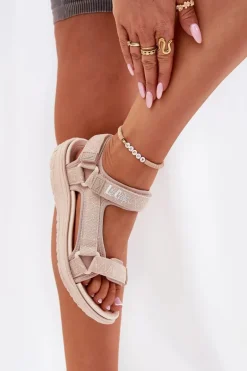 Sandały Damskie Materiałowe Na Rzepy Lee Cooper LCW-25-34-3560 Beżowe