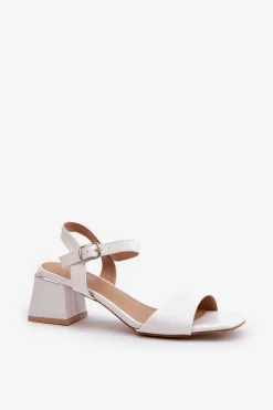 Sandały Damskie Na Klocku Z Eko Skóry Białe Leisha