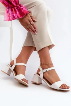 Sandały Damskie Na Klocku Z Eko Skóry Białe Leisha