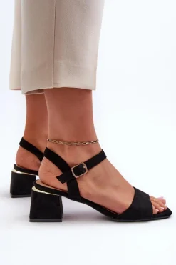 Sandały Damskie Na Klocku Z Eko Zamszu Czarne Leisha