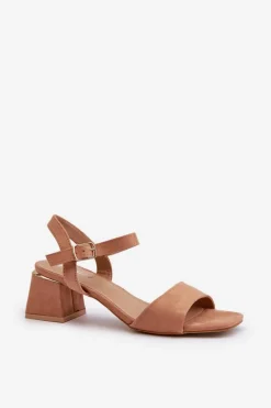 Sandały Damskie Na Klocku Z Eko Zamszu Camel Leisha