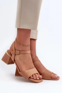 Sandały Damskie Na Klocku Z Eko Zamszu Camel Leisha
