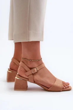 Sandały Damskie Na Klocku Z Eko Zamszu Camel Leisha