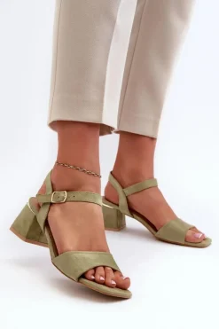 Sandały Damskie Na Klocku Z Eko Zamszu Zielone Leisha