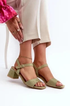 Sandały Damskie Na Klocku Z Eko Zamszu Zielone Leisha