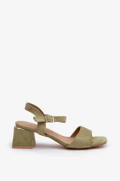 Sandały Damskie Na Klocku Z Eko Zamszu Zielone Leisha