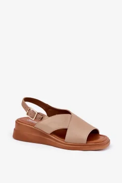 Sandały Damskie Na Koturnie Z Eko Skóry Beżowe Quilara