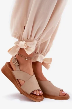 Sandały Damskie Na Koturnie Z Eko Skóry Beżowe Quilara