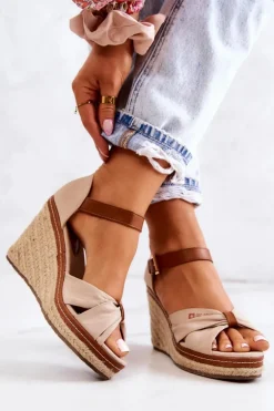 Sandały Damskie Na Koturnie Big Star JJ274939 Beżowe