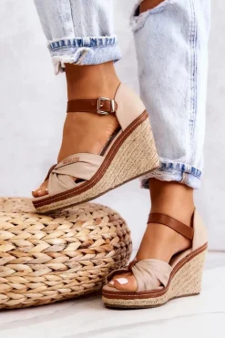 Sandały Damskie Na Koturnie Big Star JJ274939 Beżowe